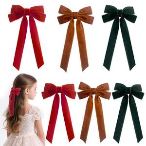 lot 51486 image: 6pcs Velvet Bows Hair Clips Long Hair Ribbons Clips Velvet Hair Bows Christmas Hair Accessories for Women Girls Teens Kids(Red,Green,Brown)