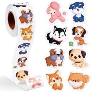 lot 51509 image: Qeeenar 1 Roll Stickers Decal Reward Cute Office Supplies Incentives Animals Sticker Halloween Party Favor, 500 Pcs Each Roll(Dog)