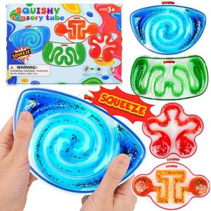 lot 51521 image: Squishy Sensory Toys for Kids - 4 Pack Fidget Toy Sensory Maze for Autism - Stress Relief Toys for Calm Down - Squeeze Fidget Toy Filled Goo, Glitter, Prizes for Kids Classroom, Easter Basket for Kid