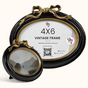 lot 55814 image: 97 Decor Black And Gold Vintage Picture Frames 4x6 - Bow 4x6 Oval Frame, Antique Frames 4 X 6 With Glass Front For Tabletop Photo Display And Wall Hanging, Antique Wall Decor