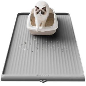 lot 55828 image: Cat Litter Mat 36x24 Inch, Silicone Litter Box Mat with Raised Edge and Diversion Groove, Waterproof Litter Trapping Mat, Easy to Clean Cat Mat for Litter Box, Grey