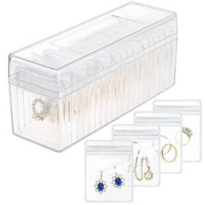 lot 55831 image: HOMEHIVE Acrylic Jewelry Box Organizer, Clear Jewelry Organizer and Storage with 20 Portable Anti Tarnish Jewelry bags, Travel Jewelry Case for EarringsRingsNecklaces Gifts for Women Girls, Clear
