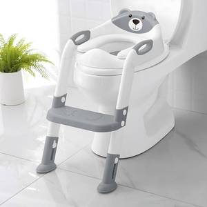 lot 63928 image: Potty Training Seat SKYROKU Potty Training Toilet with Step Stool Ladder, for Kids Boys Girls Toddlers - Comfortable Safe Potty Seat with Anti-Slip Pads Ladder 8838-Grey