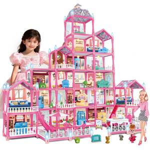 lot 63935 image: KLADNDER Doll House for Girls - 6-Story 23 Rooms Dollhouse Large Princess Playhouse with Led Lights Includes Dolls Puppies Furniture Accessories Easy Assembly Toy for Girls 6-12 Year Olds