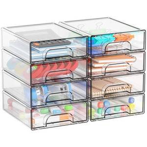 lot 63940 image: Yieach 2.2 Tall Acrylic Clear Stackable Storage Drawer Organizer,8 Pack Desk Organization and Storage,Plastic Office Supply Organizer,Drawer Storage Organizer for Makeup,Accessory,Pen,Art Crafts