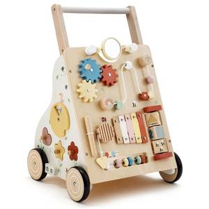 lot 63943 image: PTINFLUCE Wooden Baby Walker, Baby Push Walker for Boys and Girls 12 Months, Adjustable Speed and Height Activity Walker, Montessori Push Toy for Toddler Learning to Walk