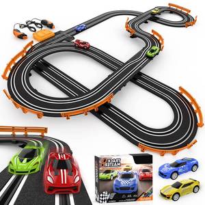 lot 63948 image: Slot Car Race Track Sets with 4 High-Speed Racing Car, Battery or Electric Race Car Track for Boys and Kids, Dual Racing Game Lap Counter Circular Overpass Track, Gifts Toys for Boys Kids Age 6 7 8-12