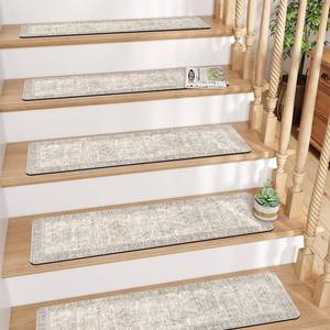lot 63951 image: Tiveney Stair Treads Non Slip 15PCS 8x30 Stair Runner, Rubber Backing Carpet Stair Treads for Wooden Steps, Washable Safety Carpet for Stairs Khaki Indoor Staircase Step Treads for Kids Elder Dogs