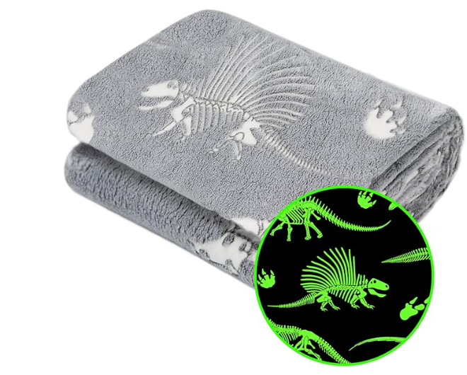 lot 11842 image: Glow In The Dark Dinosaur Premium Flannel Throw Blanket 50 x 60in