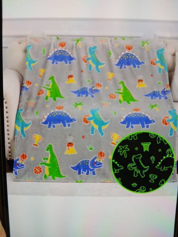 lot 23336 image: Dinosaur Basketball Glow In The Dark Premium Flannel Throw Blanket 50 x 60in