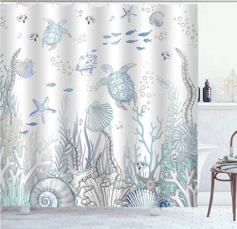 lot 35399 image: Ocean Life Shower Curtain With Rings