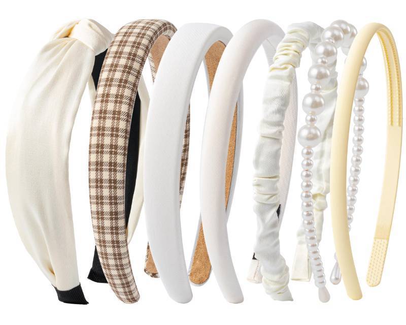lot 46222 image: Sunolga 7 Pack White Headbands for Women Girls Non Slip Floral Padded Hairbands Cute Pearl Head bands Wide Headbands Trendy Hair Accessories