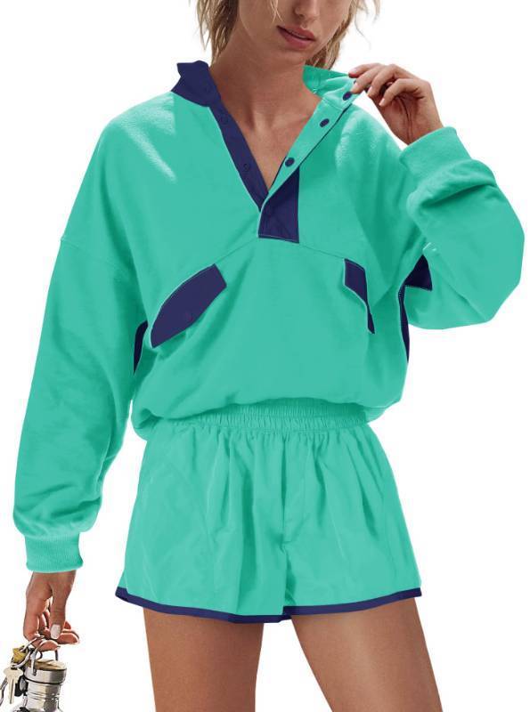 lot 53256 image: Nirovien Athleisure Workout Sets for Women Sweat Sets Sweatsuits Two Piece Outfits Sweatshirt and Shorts Women(Lake Green,M)