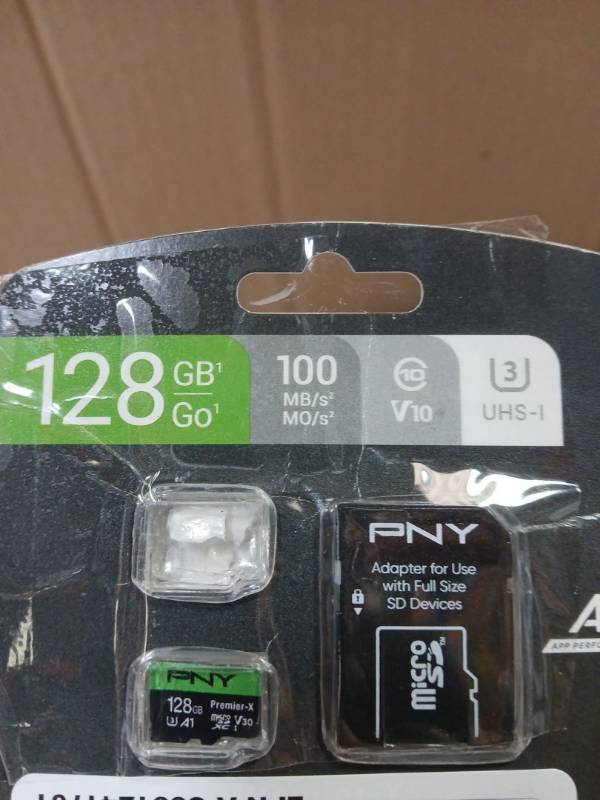 lot 27078 image: PNY P-SDU128X2V31100PX-GE 128GB Premier-X Class 10 U3 V30 microSDXC Flash Memory Card 1 Pack - 100MBs, Class 10, U3, V30, A1, 4K UHD, Full HD, UHS-I, Micro SD