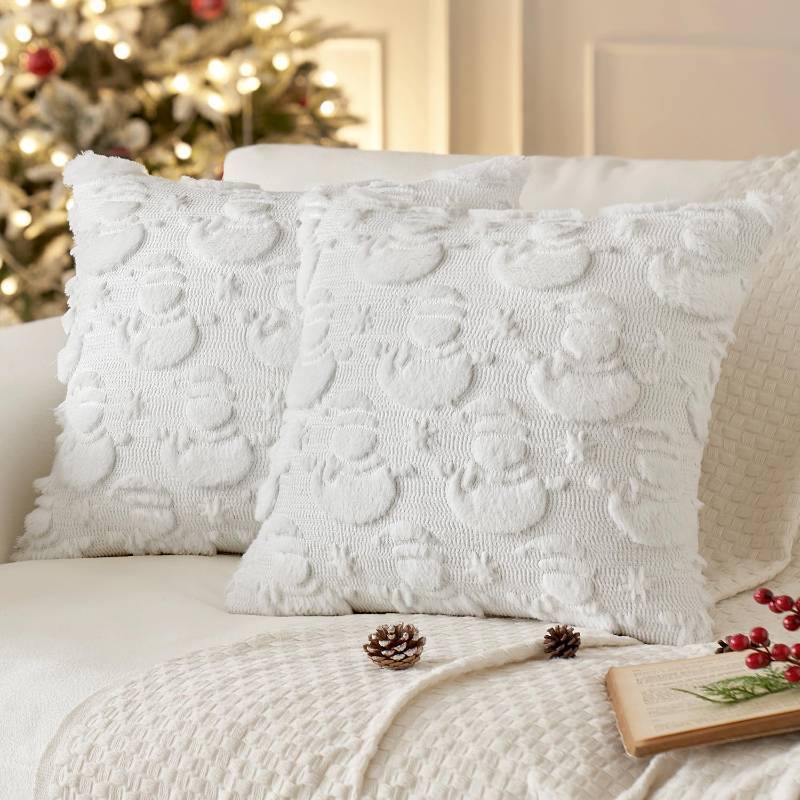 lot 52601 image: MIULEE Christmas Pillow Covers 20x20 Inch Pure White Winter Pillow Covers Set of 2 Decorative Festival Soft Fluffy Snowman Pillowcases for Home Decors Couch Sofa Livingroom Bed