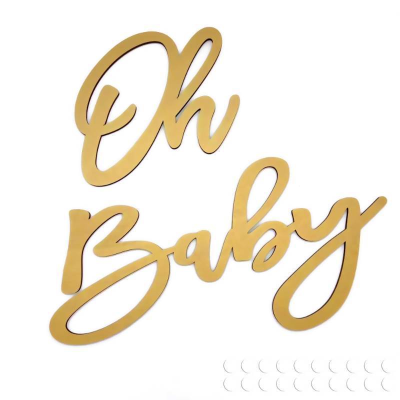 lot 36290 image: Oh Baby Sign for Backdrop, Large Wooden Baby Shower Sign Gold Letters Party Banner for BoyGirl Decorations Backdrop Party