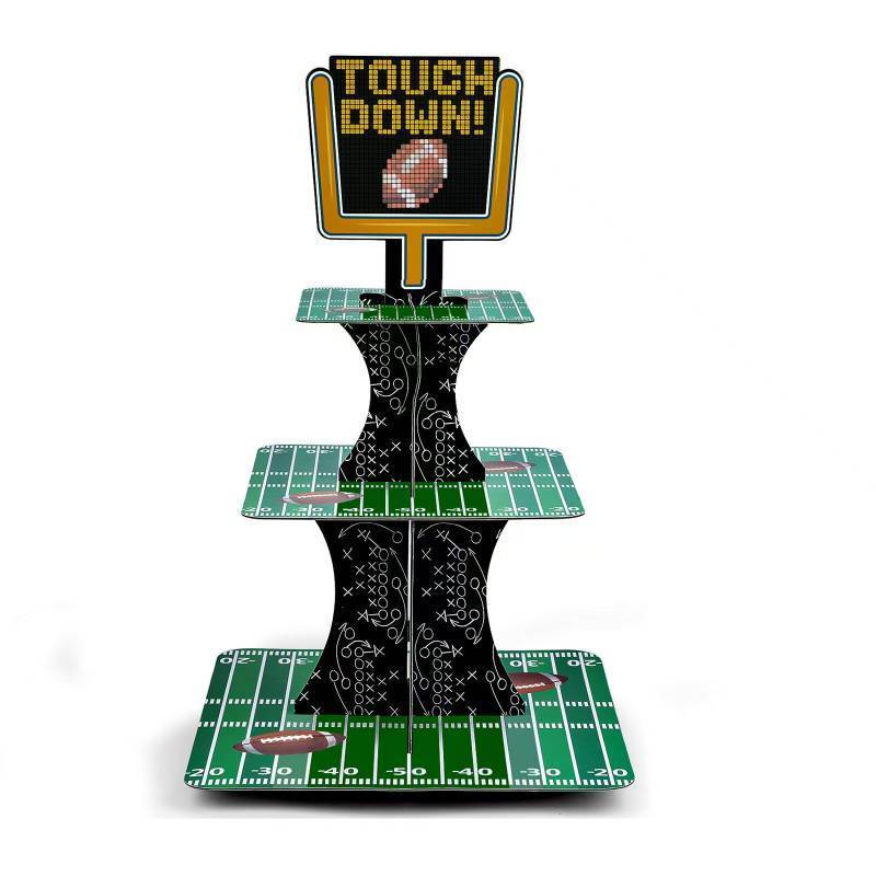 lot 52677 image: 3-Tier Football Theme Party Cardboard Cupcake Stand for Kids Birthday Party Football Party Games Decoration