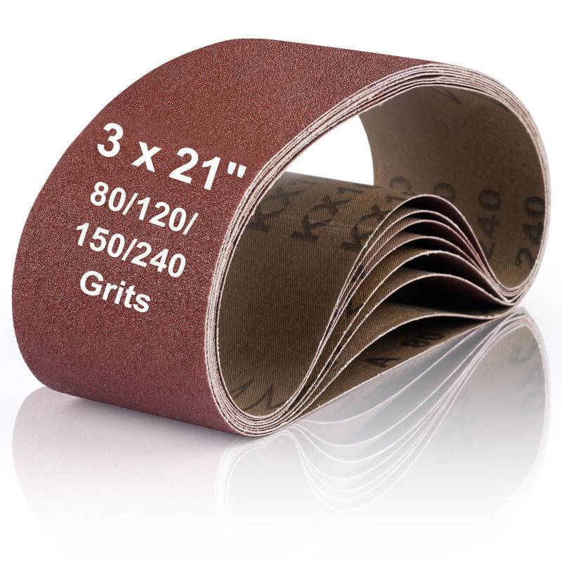 lot 27363 image: Belt Sander Sanding Belts, 8 Pcs Belt Sander Paper (2 Each of 80 120 150 240 Grits), Aluminum Oxide for Woodworking Polishing (3 x 21 inch)