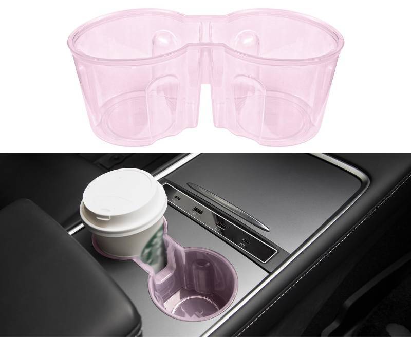 lot 27390 image: SOULWIT Center Console Cup Holder Insert for Tesla Model 3Model3(2017-2023) and Model Y(2019-2025), Durable Waterproof Protective TPU Case Mat Cover - Clear Pink