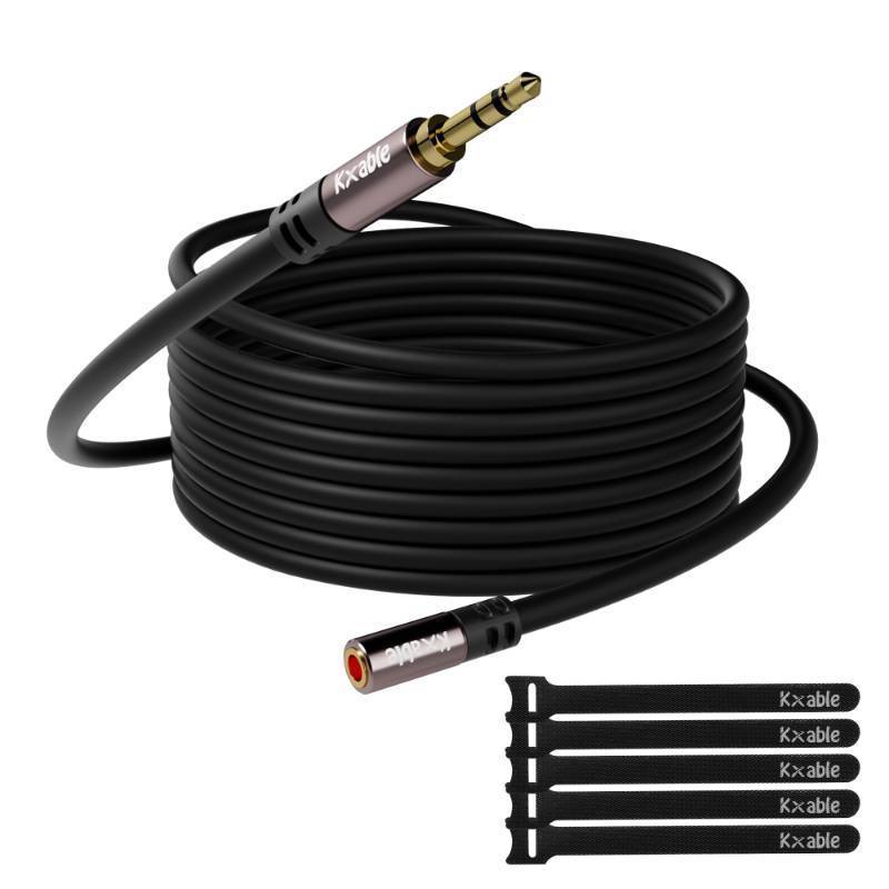 lot 27412 image: 3.5mm Extension Cable 50 Feet, Long Male to Female Auxiliary Audio Stereo Cable, Headphone Extension Cord, Hi-Fi Sound, Gold Plated Connectors, OFC Core, Black, (with 5 pcs Cable Ties) - 50ft