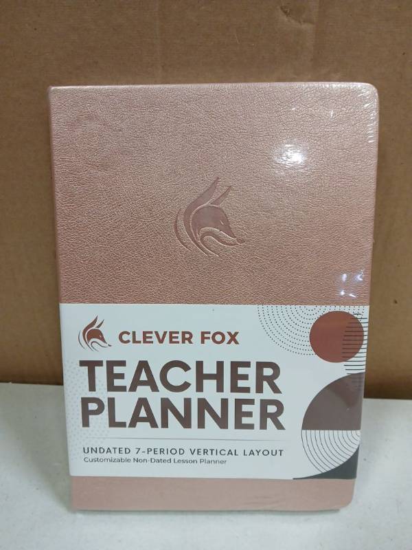 lot 27738 image: Clever Fox Teacher Planner - Rose Gold 7-Period Undated Vertical Layout