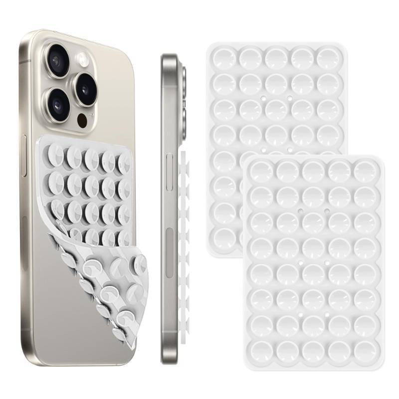 lot 36437 image: Silicone Suction Cup Phone Case Mount Double Sided, Phone Accessories Hands-Free Sticky Phone Grip for Selfies and Videos, Anti-Slip Phone Suction Grip for iPhone and Android (2pcs-White)
