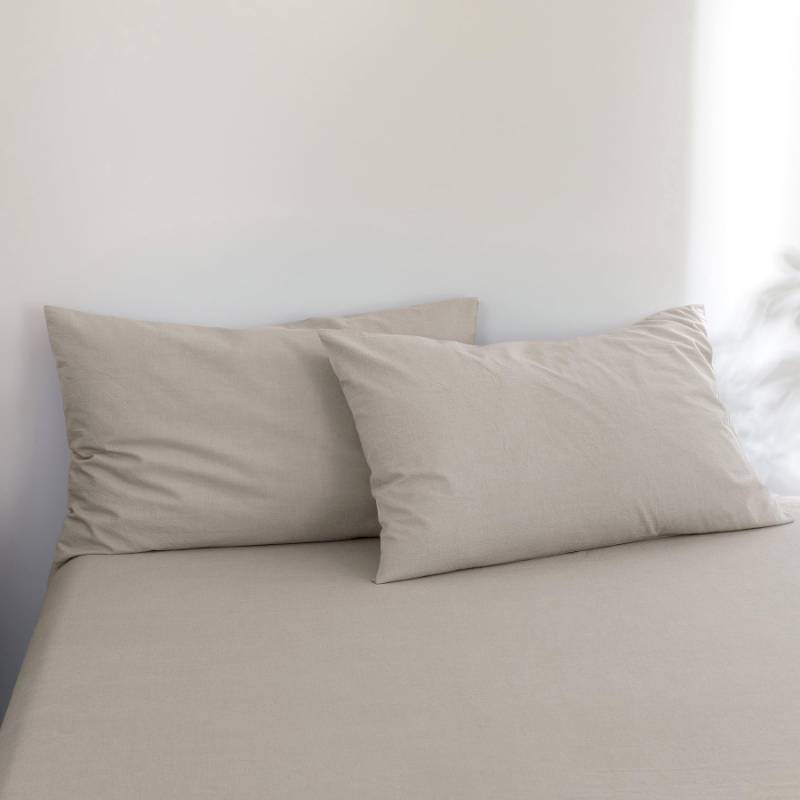 lot 46575 image: FOSSA 100% Washed Cotton Pillowcases Set of 2 Linen Feel Super Soft Breathable Cozy Pillow Covers with Envelope Closure Solid Cream Grey King 35 cm l x 20.5 W