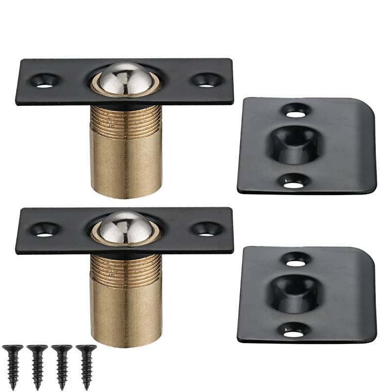 lot 36997 image: JQK Closet Door Ball Catch Hardware, Stainless Steel Catch Adjustable with Strike Plate, Black Finish 2 Pack, HBC100-BK-P2