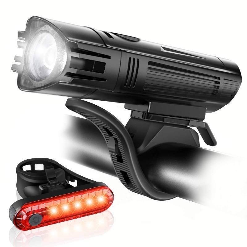 lot 25082 image: Ascher Ultra Bright USB Rechargeable Bike Light Set, Powerful Bicycle Front Headlight and Back Taillight, 4 Light Modes, Easy to Install for Men Women Road Mountain Cycling Black