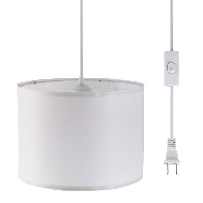 lot 25115 image: KUAUGST Plug in Pendant Light, 15 FT Hanging Lamp with Plug in Cord, OnOff Switch, Pendant Lighting with Fabric Shade, Hanging Light Fixture for Living Room, Bedroom, Dining Room, Kitchen (White)