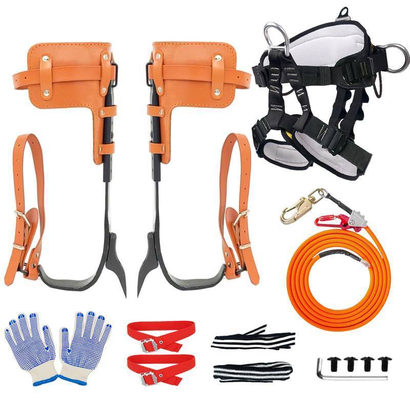 lot 25118 image: Timiland Tree Climbing Spikes Set,Tree Climbing Gear with Professional Adjustable Climbing Straps and Steel Wire Core Flip Line, Rock Climbing Kit with Triple Lock Lanyard Adjuster