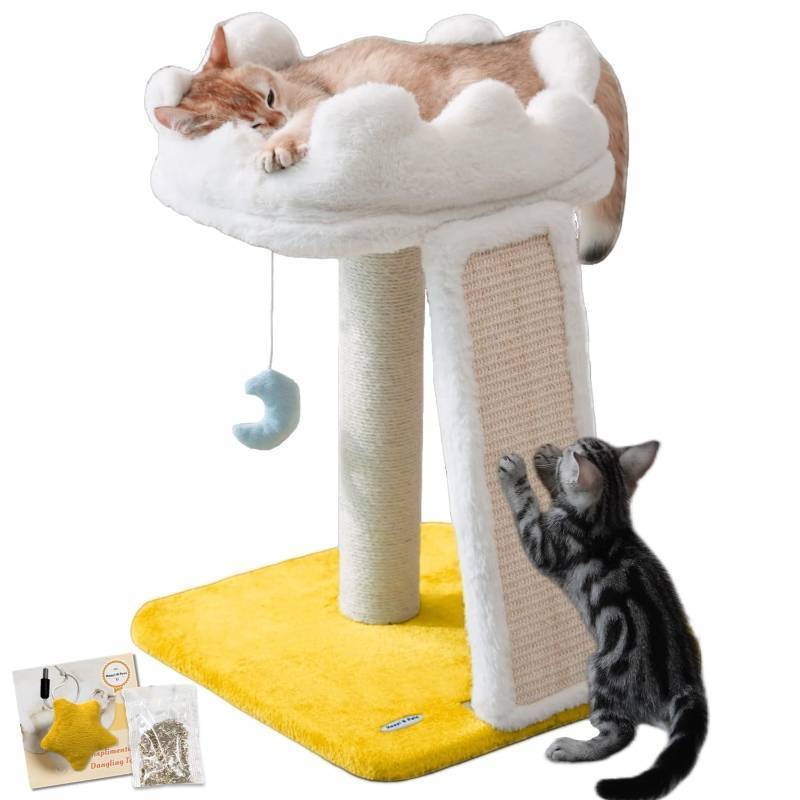 lot 25119 image: Happi N Pets New Cloud Cat Tree Tower, Cat Scratching Post with Bed, Small Cat Tree, Compact Cat Tower with Scratching Pad & Cloud Soft Perch & Cute Toys, Extra Toy, Bounus Catnip