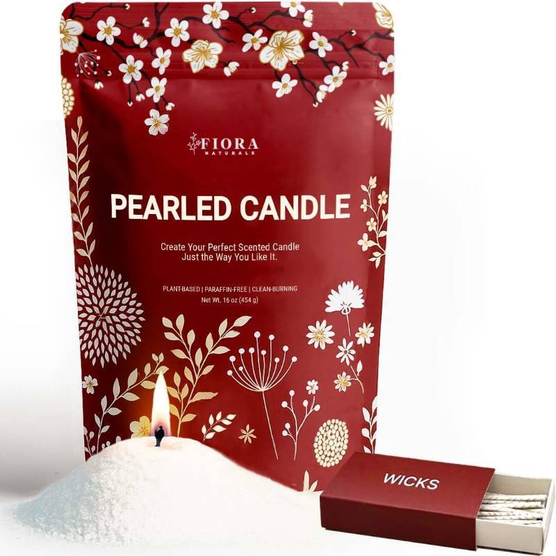 lot 27509 image: Fiora Naturals Pearled Candle Sand with Wicks 1 Lb Sand Wax Beads & 20 Cotton Wicks DIY Refillable Candle Making Kit, Long-Lasting, Smoke-Free, Clean Burning Snow Candles