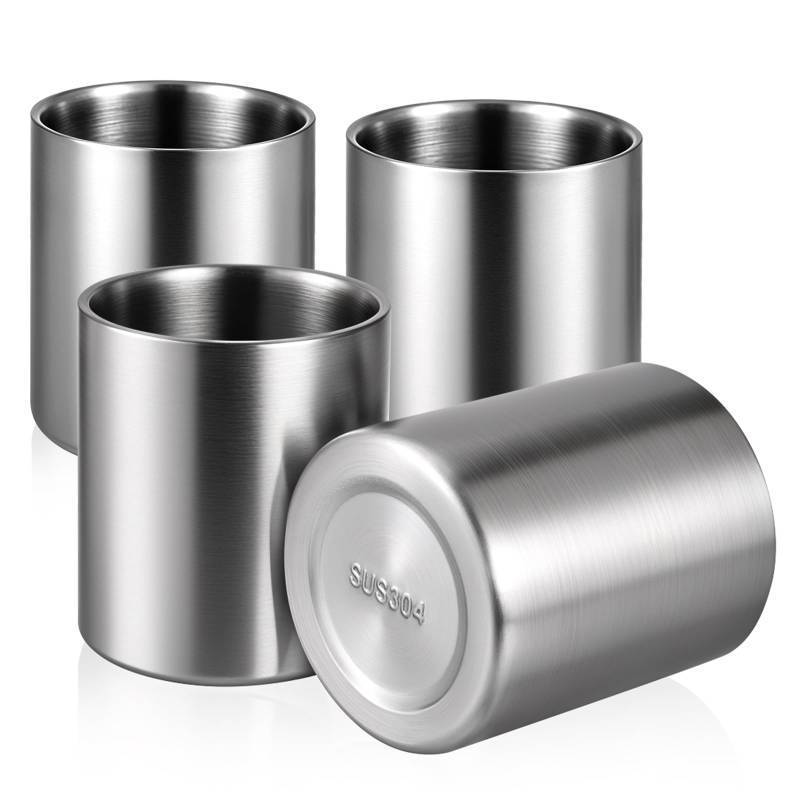 lot 37129 image: KALIONE Stainless Steel Whiskey Glass, 4Pack 10 oz Double Wall Tumbler Glasses, Metal Drinking Cups, Insulated Cocktail Glass, Whiskey Gifts for Husband Father Men Whiskey Lover