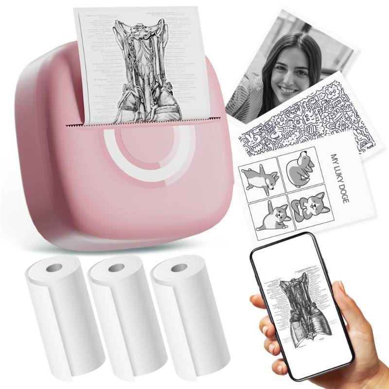 lot 37145 image: Cabaro Mini Printer Sticker Thermal Printer with 3 Rolls Paper, Bluetooth Portable Phone Print Pods,Study Sticker Maker for Pictures, Photos, Journals, DIY, Compatible with Phone & Tablet pre owned