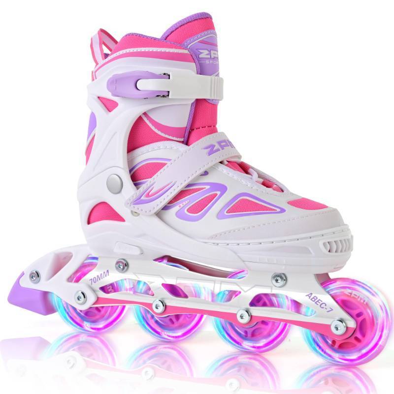 lot 46741 image: Vinal Inline Skates for Girls Boys Kids Ages 5-8 8-12 with Adjustable Illuminating Wheels, Inline Roller Skates for Youth Women Men - White Pink Medium 2 pm sports