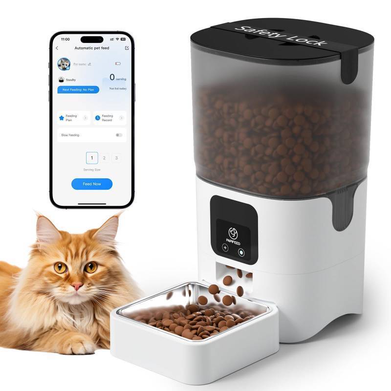 lot 25162 image: PAPIFEED Smart Automatic Cat Feeders Pet Feeder  WiFi Pet Feeder with APP Control for Remote Feeding, Detachable for Easy Clean,Stainless Steel Bowl,1-10 Meals Per Day for Dog (6L25Cup)