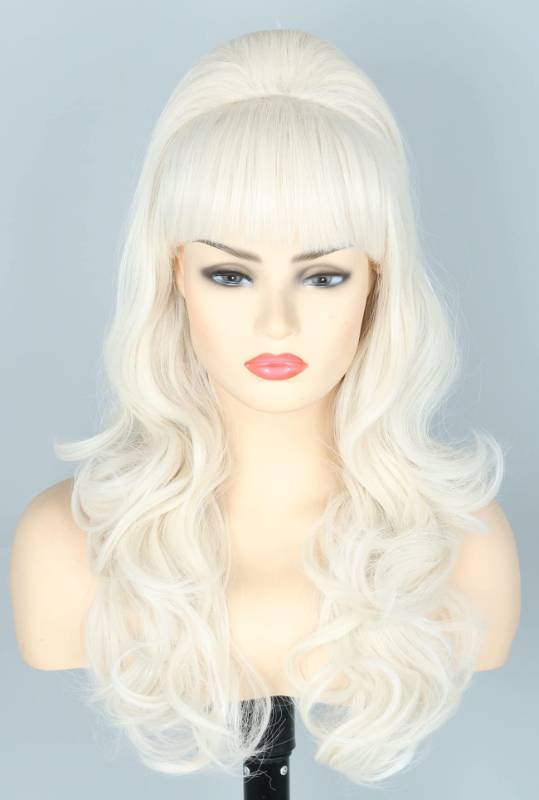 lot 37269 image: Topcosplay Womens Wig Platinum Blonde Beehive Wigs Bouffant Wig Long Wavy Halloween 60s 70s Costume Party Wig