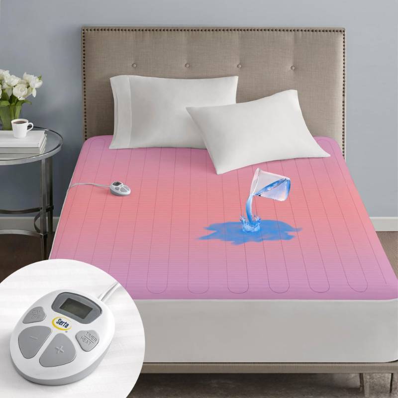 lot 57219 image: Serta Waterproof Heated Mattress Pad, Electric Bed Warmer with 10 Heat Settings, Auto Shut Off Timer, ETL Certified Electric Mattress Pad, Elastic Deep Pocket, Machine Washable, White Twin XL