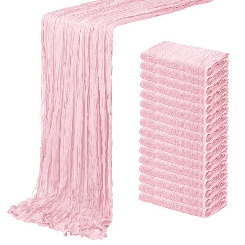 lot 25228 image: 16 Pack Light Pink Cheesecloth Table Runner 20 x 120 inch Gauze Table Runners 10 FT Long,Semi Sheer Boho Cheese Cloth Fabric Table Runner Bulk for Wedding,Party,Baby Shower,Bridal Shower Decoration