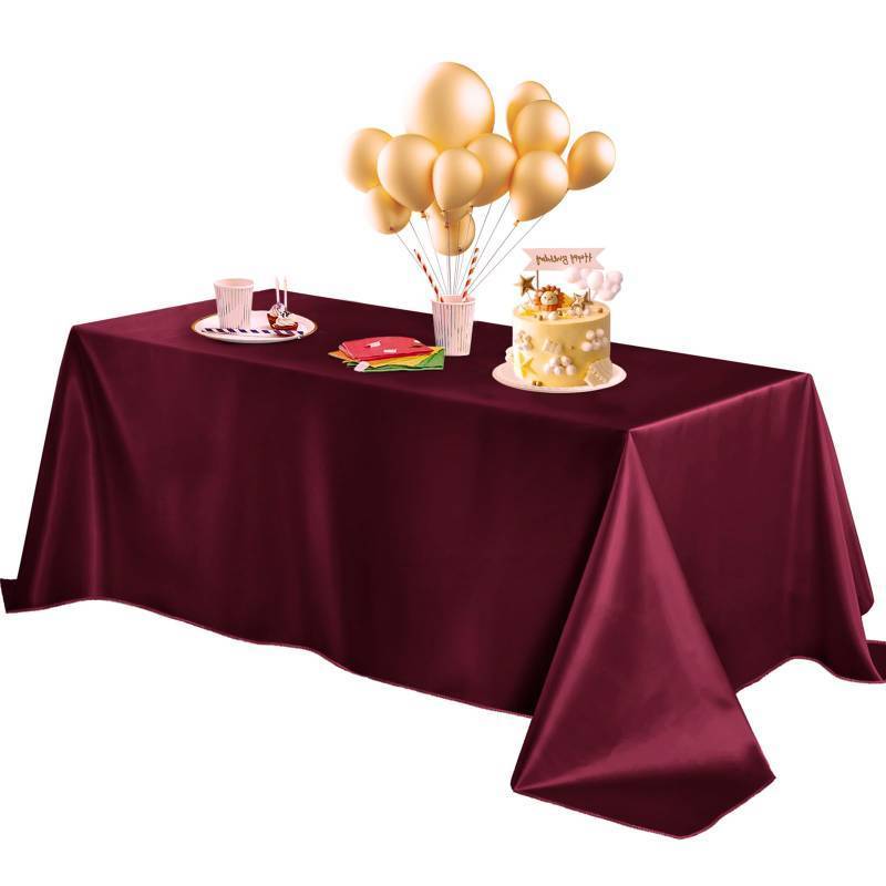 lot 37397 image: Horbaunal Burgundy Satin Tablecloth 60 x 120 Inches Rectangle Table Cloth Bright Silky Table Cover Overlay Dining Tablecloths for Wedding Party Banquets