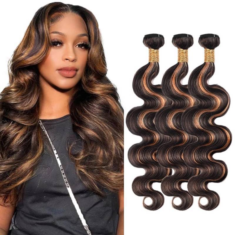 lot 27894 image: Ombre Brown Human Hair Bundles P1B30 Body Wave Bundles 2 Tone Black and Light Brown Bundle 22 24 26 Inch Niegmeag Hair Peruvian Grade 8A Virgin Hair Extensions 300g