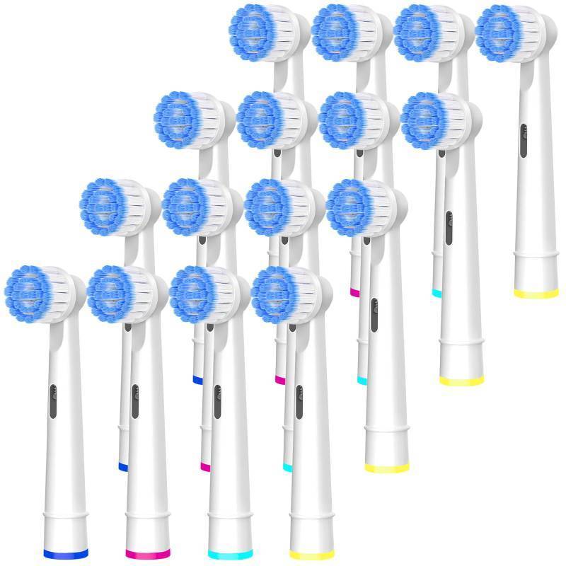 lot 27965 image: Pro Sensitive Gum Care Replacement Brush Heads Compatible with Oral-B Electric Toothbrushes, 16 Pack High Density Extra Soft Bristles Toothbrush Heads Refill, White