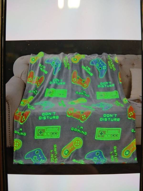 lot 23333 image: Gaming Glow In The Dark Premium Flannel Throw Blanket Gray 50 x 60in