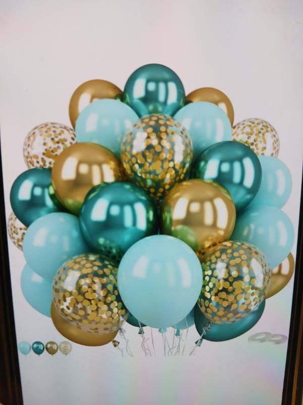lot 27449 image: Teal and Gold Balloons 93pcs
