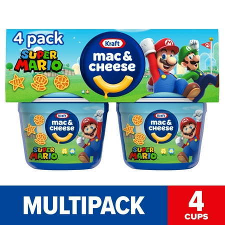 lot 33529 image: Kraft Mac N Cheese Microwavable Dinner with Super Mario Power-Up Shapes  4 1.9 oz Cups  Shelf-Stable