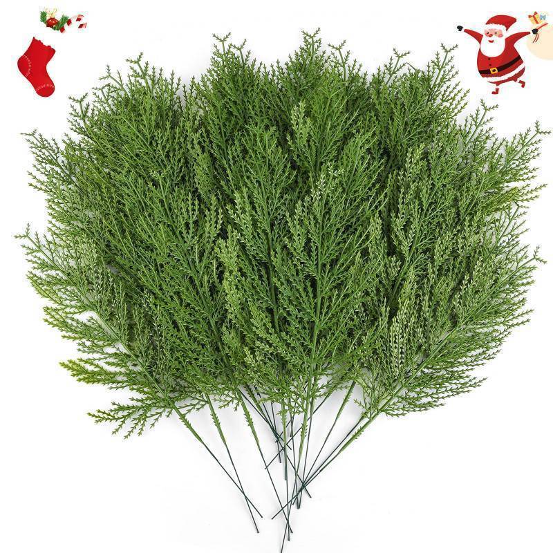 lot 54254 image: 40 Pcs Artificial Cedar Picks Faux Cedar Branches Fake Cypress Stems Plastic Pine Greenery Christmas Picks and Sprays DIY Accessories for Crafts Wreath Holiday Home Decor (40, Green) - Retail $13