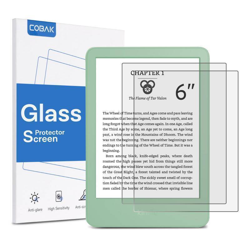 lot 54260 image: 2 Pack Matte Tempered Glass Screen Protector for 6 Kindle 2024 and 2022 (11 Generation), Kobo Nia, and PocketBook - Fingerprint Resistance, Anti-Bubble 9H Hardness Film - Retail $9