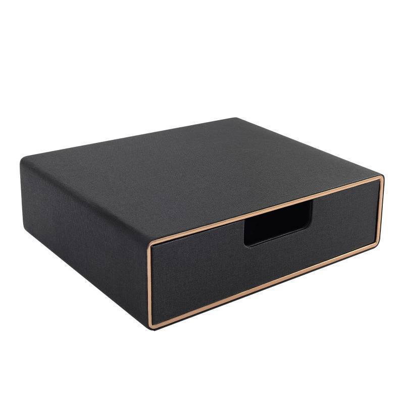 lot 54333 image: Stackable Organizer Drawer PU Leather Classic Handmade,Organize Home Office Desk Accessories and Sort Letter-Size Papera4 Document, Desk Caddy with Drawers Storage Box ,13.1x10x3.7inches,Black - Retail $35