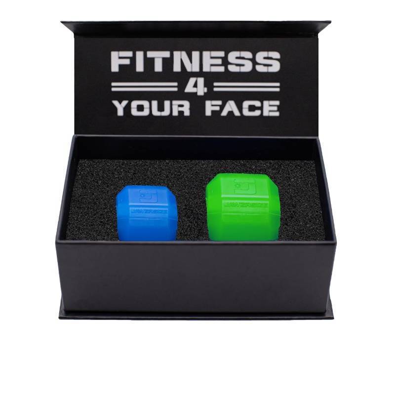 lot 54356 image: Jawzrsize Jaw Exerciser for Men - Pop N Go Beginner Bundle Blue and Intermediate Neon Jaw Trainer, Jaw Clenching Relief, Double Chin Reducer, Jawline Shaper and Neck Exerciser - Retail $36